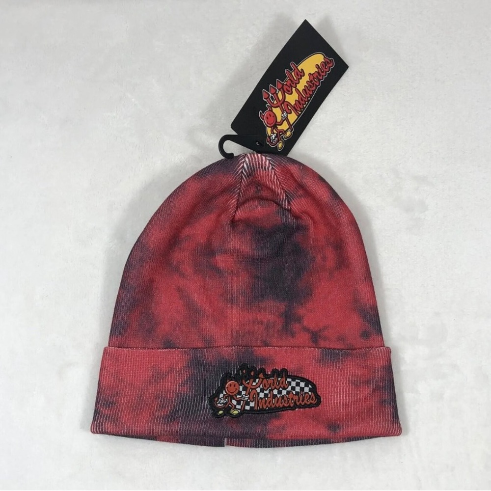 World Industries Skateboards Red Black Tie Dye Skate Winter Beanie Hat Cap OSFM